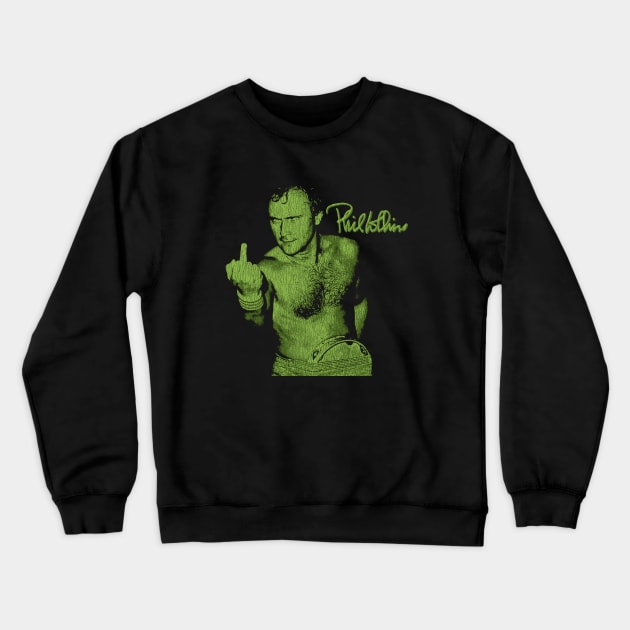 Funny Phil Collins Fan Art Green Crewneck Sweatshirt by Bingung Mikir Nama Design